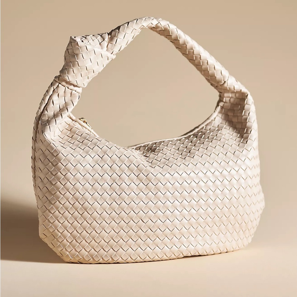 Elegant Cream Woven Hobo Bag